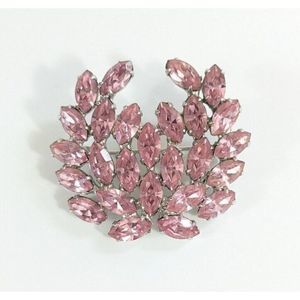 Pink Rhinestone Wreath Crest Brooch Pin signed  B David - Silver Toned